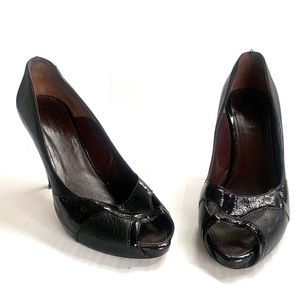 MAXMARA Black Patent Leather Peep Toe Pump Heels Size 39.5 (IT), 9.5 (US)